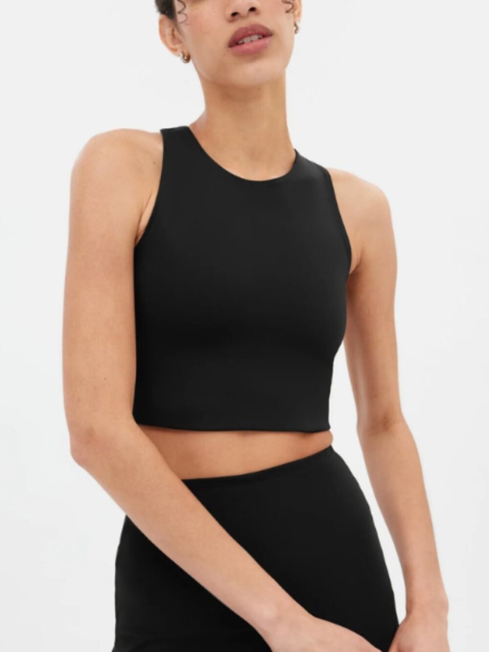 Girlfriend Collective Dylan Tank Bra High Neck Full Support Sport Bra Black LG